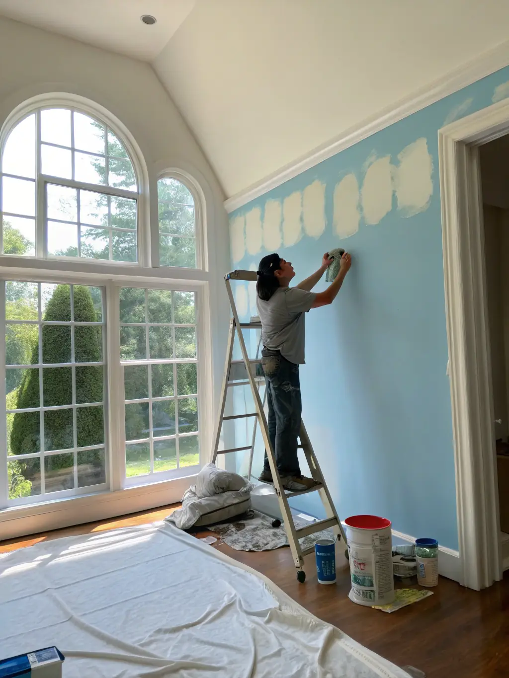 A picture of a kitchen being painted with a fresh coat of paint, highlighting the smooth finish and attention to detail provided by GTAPRO RENOVATIONS.