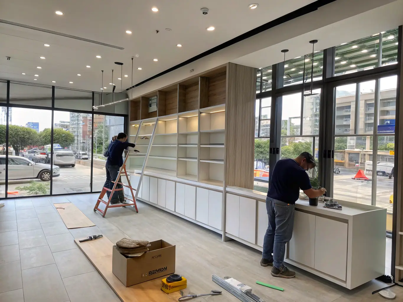A wide shot of a kitchen undergoing demolition, with exposed framing and a clear view of the work in progress, illustrating the comprehensive demolition and framing services offered.